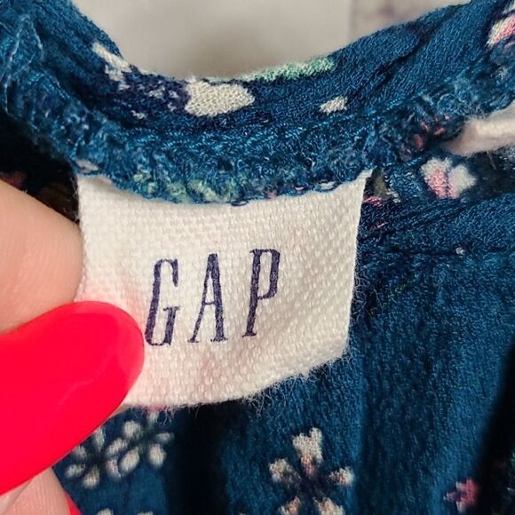 Gap Women's XS Teal Floral Ruffle Peasant Top Lightweight Frilly Blouse Shirt - Picture 6 of 8